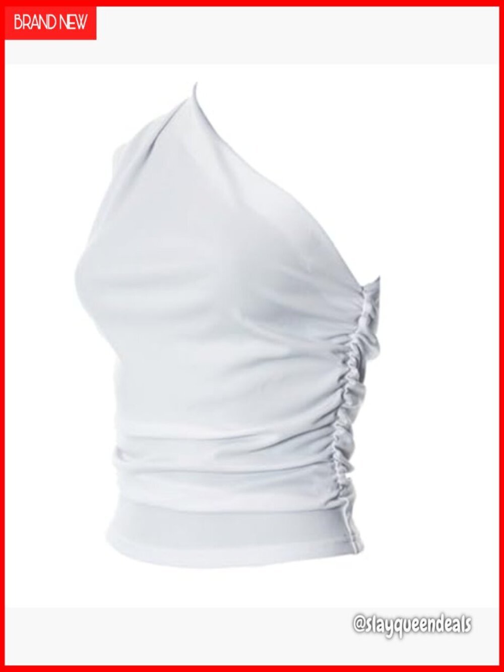 One Shoulder Ruched Ribbed Crop Top Backless Slim Fit Tank Tee - Picture 7 of 7